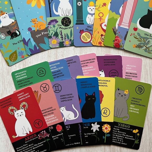 NEW NIB Cute Cat Tarot Deck, AUTHENTIC Blooming Cat Pastel Tarot Deck, 90 Cards - Picture 2 of 5